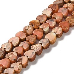 Chocolate Synthetic Regalite/Imperial Jasper/Sea Sediment Jasper Beads Strands, Dyed, Heart, Chocolate, 5x6x3~3.5mm, Hole: 1.2mm, about 81~84pcs/strand, 15.94~16.26 inch(40.5~41.3cm)