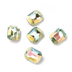 Light Chrysolite AB Стеклянные кабошоны со стразами в стиле AB, плоская задняя и задняя, прямоугольные, светлый хризолит ab, 8x6x4 мм
