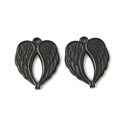 Черный 304 подвески из нержавеющей стали, подвески в виде крыльев ангела в форме сердца, ионное покрытие (ip), чёрные, 21x17.5x2 мм, отверстие : 1.5 мм