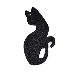 Noir Pendentifs en similicuir thème halloween, cat, noir, 54x27x2mm, Trou: 1.4mm