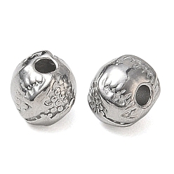 Stainless Steel Color 304 Stainless Steel Beads, Oval with Relief Pattern, Stainless Steel Color, 8x6.5x7mm, Hole: 2mm