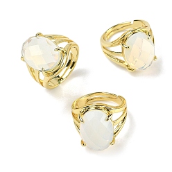 Опал Латунные манжеты с открытыми кольцами, с опалитом, овальные, граненые, стойки покрытие, долговечный, золотые, 18 мм