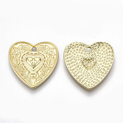 Light Gold Rack Plating Alloy Pendants, Cadmium Free & Lead Free, Heart with Floral and Cross, Light Gold, 25.5x25.5x2.5mm, Hole: 2.5mm