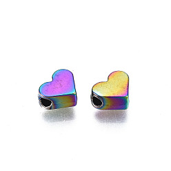Rainbow Color Perlas de aleación de color arco iris chapado en estante, sin cadmio y níque y plomo, corazón, 5.5x6.5x3 mm, agujero: 1.2~1.4 mm