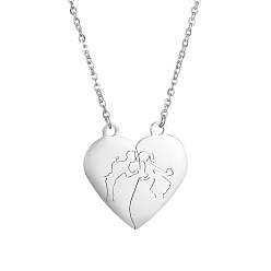 Human Stainless Steel Heart Pendant Necklaces, Valentine's Day Necklace Gift for Men Women, Lover Pattern, 17-3/4 inch(45cm)