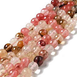 Cherry Quartz Glass Cherry Quartz Glass Beads Strands, Round, Faceted, 10mm, Hole: 1.2~1.4mm, about 37~38pcs/strand, 14.25''~14.76''(36.2~37.5cm)