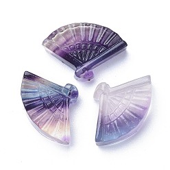 Fluorite Carved Natural Fluorite Pendants, Fan, 14.5x22x6mm, Hole: 0.9mm