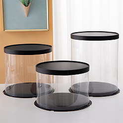 Black Clear Plastic Tall Cake Boxes, Bakery Cake Box Container, Column with Lids Suitable for 12 Inch Single Layer Cake, Black, 340x180mm