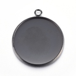 Electrophoresis Black Stainless Steel Pendant Cabochon Settings, Flat Round, Electrophoresis Black, Tray: 18mm, 22x20x2mm, Hole: 1.8mm