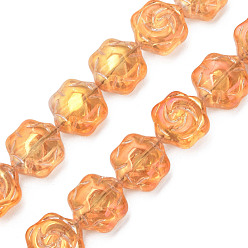 Orange Electroplate Glass Beads Strands, AB Color, Flower, Orange, 16x14.5x7.5mm, Hole: 1mm, about 40Pcs/strand, 24.80 inch(63cm)