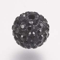280_Jet Czech Rhinestone Beads, PP6(1.3~1.35mm), Pave Disco Ball Beads, Polymer Clay, Round, 280_Jet, 4~4.5mm, Hole: 1mm, about 20~30pcs rhinestones/ball