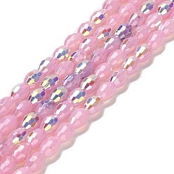 Pink Baking Painted Glass Beads Strands, Imitation Opalite, Faceted, AB Color, Oval, Pink, 4x6mm, Hole: 0.8mm, about 69pcs/strand, 16.54~16.73''(42~42.5cm)