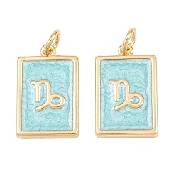 Capricorn Brass Enamel Pendants, Rectangle Charms, Rack Plating, Cadmium Free & Lead Free, Long-Lasting Plated, Golden, Capricorn Charms, 17.5x11x2mm, Hole: 3mm