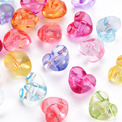 Mixed Color 1-Hole Transparent Acrylic Buttons, Heart, Mixed Color, 13x15x10mm, Hole: 2.5mm, about 518pcs/500g