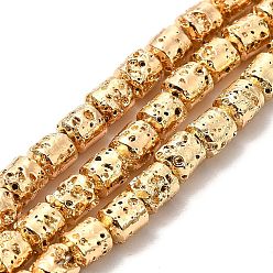 Light Gold Plated Electroplated Natural Lava Rock Beads Strands, Column, Light Gold Plated, 5x4mm, Hole: 1mm, about 80~83pcs/strand, 15.75~15.87 inch(40~40.3cm)