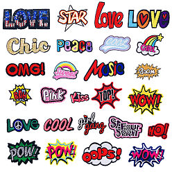 Mixed Color Word Love Peace Music Computerized Embroidery Cloth Iron on Patches, Stick On Patch, Costume Accessories, Appliques, Mixed Color, 26pcs/set