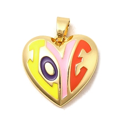 Разноцветный Латунь эмаль подвески, сердце прелести, без свинца и без кадмия, долговечный, стойки покрытие, реальный 18 k позолоченный, красочный, 19x20x4.5 мм, отверстие : 3.5x5.5 мм