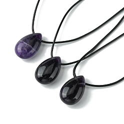Аметист Природный аметист кулон ожерелье, воском шнура, слеза, 14.17~27.95 дюйм (36~71 см)