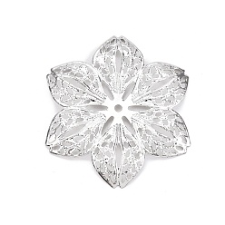 Платина Железные филигранные столярные ссылки, гравированные металлические украшения, цветок, платина, 43x43x3 мм