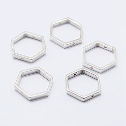 Silver 925 Sterling Silver Bead Frames, Hexagon, Silver, 10x11x2mm, Hole: 0.8mm, Inner: 8x9mm