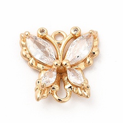 Crystal Brass with K9 Glass Connector Charms, Golden Butterfly Links, Crystal, 16x15.5x4mm, Hole: 1.5mm