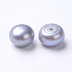 Slate Blue Natural Cultured Freshwater Pearl Beads, Dyed, Half Drilled, Round, Slate Blue, 10.5~11x6~7mm, Hole: 1mm
