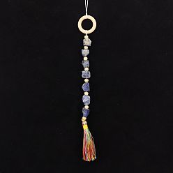 Lapis Lazuli Natural Lapis Lazuli Chip Pendant Decorations, Wood Ring and Tassel for Home Hanging Decorations, 410x40mm