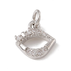 Platinum Brass Micro Pave Cubic Zirconia Charms, with Jump Rings, Lip Charm, Platinum, 9.5x9.5x2.5mm, Hole: 2.7mm