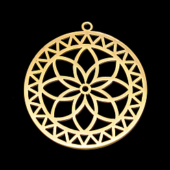 Flower Stainless Steel Pendants, Golden, Flower Pattern, 34.5x32x1mm
