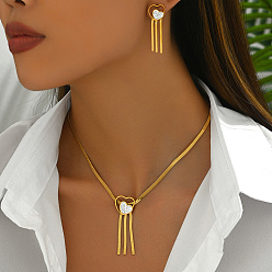 Настоящее золото 18K Элегантный винтажный комплект украшений из нержавеющей стали со стразами, колье и серьги с подвеской в виде сердца, реальный 304 k позолоченный