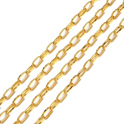 Golden Iron Paperclip Chains, Flat Oval, Drawn Elongated Cable Chains, Unwelded, with Spool, Golden, 10x5x1.5mm, about 164.04 Feet(50m)/roll