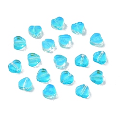 Deep Sky Blue Transparent Glass Pendants,  Heart, Deep Sky Blue, 5.5x6x2mm, Hole: 1mm