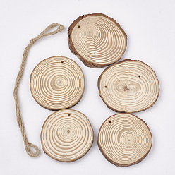 PapayaWhip Undyed Unfinished Wooden Pendants, Wood Slice, Tree Ring, PapayaWhip, 70~80x9mm, Hole: 3~4mm, about 5pcs/bag