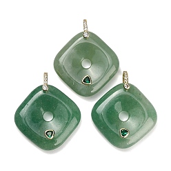 Green Aventurine Natural Green Aventurine Pendants, Rhombus Charms, with Brass Pave Cubic Zirconia Findings, Golden, 35~35.5x35~35.5x8~8.5mm, Hole: 5x6mm