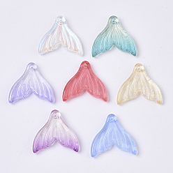 Mixed Color Transparent Spray Painted  Glass Pendants, Mermaid Fishtail, Mixed Color, 19x19.5x3.5mm, Hole: 1.2mm