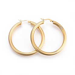 Golden 201 Stainless Steel Big Hoop Earrings, with 304 Stainless Steel Pin, Hypoallergenic Earrings, Ring Shape, Golden, 52x50x5mm, 4 Gauge, Pin: 1mm