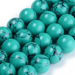 Medium Turquoise Synthetic Turquoise Beads Strand, Dyed, Round, Medium Turquoise, 6mm, Hole: 1mm, about 68pcs/Strand, 16 inch(40.64cm)