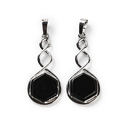 Обсидиан Природные подвески обсидиана, покрытие стойки латунные шестигранные подвески, без свинца и без кадмия, платина, 37.5x17x4.5~5 мм, отверстие : 6.5x5 мм