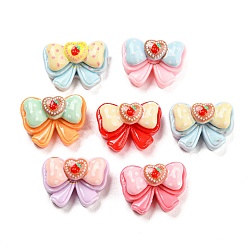 Mixed Color Opaque Resin Cabochons, Bowknot with Strawberry, Mixed Color, 9.5x12.5x5.5mm