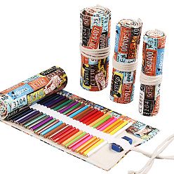 Number Pattern Handmade Canvas Pencil Roll Wrap, 36 Holes Roll Up Pencil Case for Coloring Pencil Holder, Number Pattern, 45~46x19~20x0.3cm