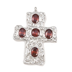 Красный 304 микро нержавеющей стали прокладывать Цирконом подвески, крест прелести, цвет нержавеющей стали, красные, 43.5x32.5x4 мм, отверстие : 2.8 мм