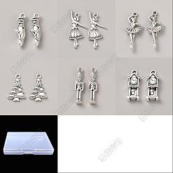 Antique Silver 120Pcs 6 Styles Nutcracker Ballet Tibetan Style Alloy Pendants, Antique Silver, 23~31.5x5~15x2~4.5mm, Hole: 1.4~1.8mm, 20pcs/style