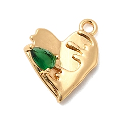 Зеленый Латунные микро проложить кубического циркония подвески, сердце, реальный 18 k позолоченный, зелёные, 17.5x15x4 мм, отверстие : 1.8 мм