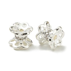 Серебро Стойки обшивки латунь микро проложить кубического циркония бусы, долговечный, без свинца и без кадмия, цветок, серебряные, 6x7x6.8 мм, отверстие : 1.2 мм