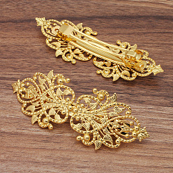 Golden Brass Filigree Hair Barrette, Hollow out, with Iron Findings, Long-Lasting Plated, Flower, Golden, 94x34mm