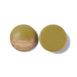 Olive Two Tone Wood Grain Frosted Imitation Leather Style Resin Cabochons, Flat Round, Olive, 18x5mm