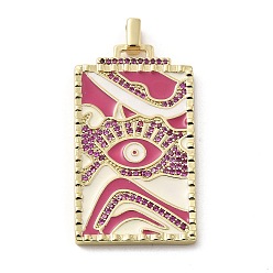 Pale Violet Red Brass Micro Pave Cubic Zirconia Pendants with Enamel, 
Rectangle with Evil Eye, Pale Violet Red, 42.5x21.5x4mm, Hole: 4x2.5mm
