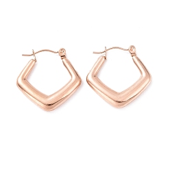 Розовое Золото Ионное покрытие (ip) 304 серьги-кольца из нержавеющей стали для женщин, розовое золото , 22x22x3.5 мм, штифты : 0.8 мм