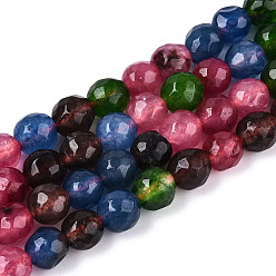 Ярко-Розовый Окрашенные природные белый нефрит бисер пряди, круглые, граненые, ярко-розовый, 5.5~6.2 мм, отверстие : 1 мм, около 65~66 шт / нитка, 14.76~15.16'' (37.5~38.5 см)