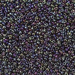 (RR477) Opaque Black AB MIYUKI Round Rocailles Beads, Japanese Seed Beads, (RR477) Opaque Black AB, 11/0, 2x1.3mm, Hole: 0.8mm, about 1100pcs/bottle, 10g/bottle